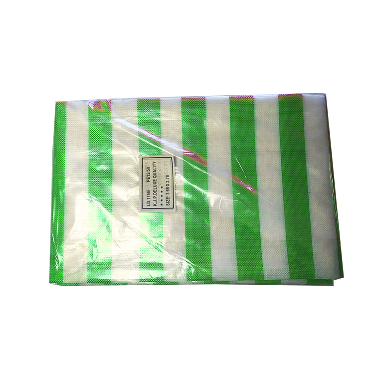 WHITE AND GREEN DELUXE STRIPED MARKET TARPAULIN WITH EYELETS - POLYETHYLENE COVER - PGS Supplies 21 Ltd