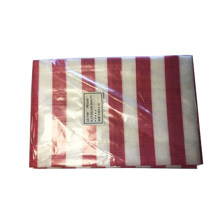 WHITE AND RED DELUXE STRIPED MARKET TARPAULIN WITH EYELETS - POLYETHYLENE COVER - PGS Supplies 21 Ltd