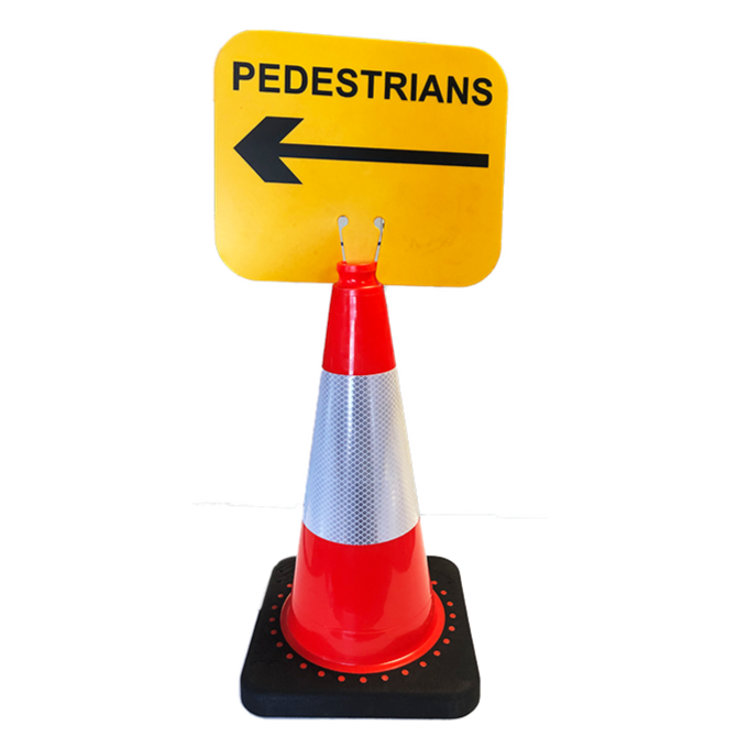PEDESTRIANS SIGN - TRAFFIC CONE CLIP-ON PLASTIC BOARD (SIGN ONLY) - PGS Supplies 21 Ltd