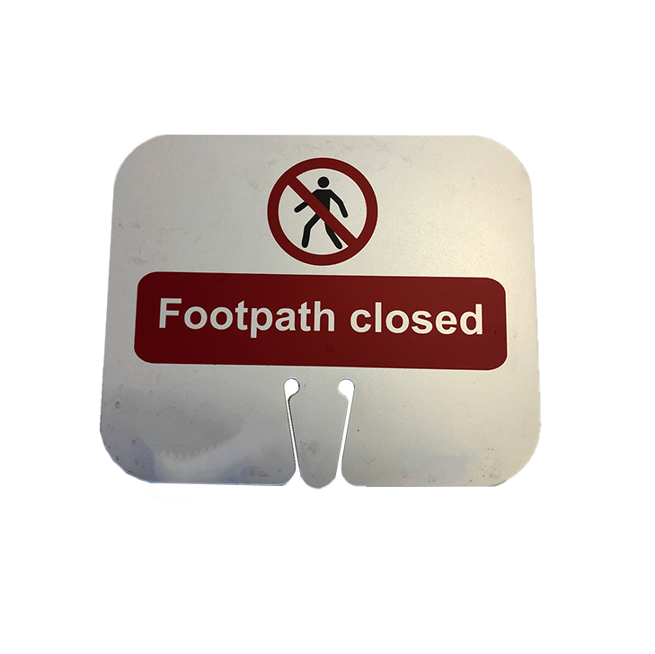 FOOTPATH CLOSED SIGN - TRAFFIC CONE CLIP-ON PLASTIC BOARD (SIGN ONLY) - PGS Supplies 21 Ltd